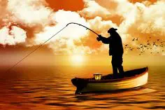 An angler standing on the deck of a boat, casting a line into the open ocean against a backdrop of blue skies and calm waters, illustrating the excitement and beauty of saltwater fishing.